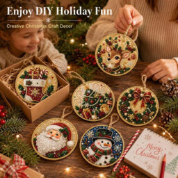 Amorly 6Pcs Christmas Ornaments Diy Pearl Diamond Art Kits With Twine For Holiday Window Christmas Decoration - thumbnail 5