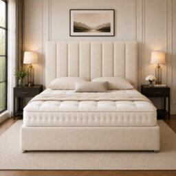 Stratus Interiors Classic Divan Bed Frame - Plush Velvet Upholstered Bed - 2 Drawer - Panel Headboard - Modern Bedroom Furniture - Cream - Double - thumbnail 1