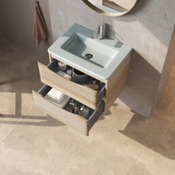 Plum&clay Eden Light Oak Wall Hung Vanity Unit With White Glass Basin (W)600mm - thumbnail 3