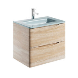 Plum&clay Eden Light Oak Wall Hung Vanity Unit With White Glass Basin (W)600mm - thumbnail 4