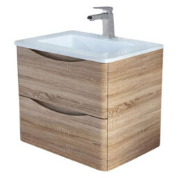 Plum&clay Eden Light Oak Wall Hung Vanity Unit With White Glass Basin (W)600mm