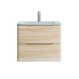 Plum&clay Eden Light Oak Wall Hung Vanity Unit With White Glass Basin (W)600mm - thumbnail 5