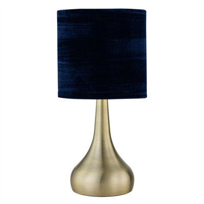 First Choice Lighting Romana - Antique Brass Touch Table Lamp With Blue Crushed Velvet Shade - image 1