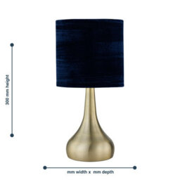 First Choice Lighting Romana - Antique Brass Touch Table Lamp With Blue Crushed Velvet Shade - thumbnail 5