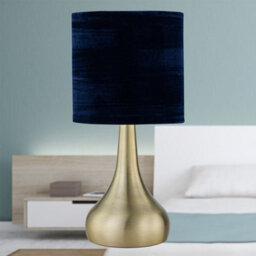 First Choice Lighting Romana - Antique Brass Touch Table Lamp With Blue Crushed Velvet Shade - thumbnail 4