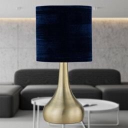 First Choice Lighting Romana - Antique Brass Touch Table Lamp With Blue Crushed Velvet Shade - thumbnail 3