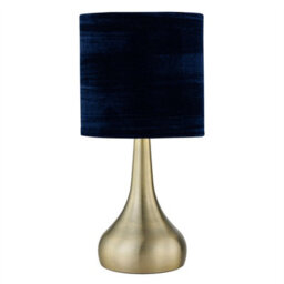 First Choice Lighting Romana - Antique Brass Touch Table Lamp With Blue Crushed Velvet Shade - thumbnail 1
