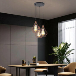 Ledsone 3 Way Rose Gold Modern Retro Ceiling Pendant Light With E27 Bulb And Diamond Cage Shade - thumbnail 5