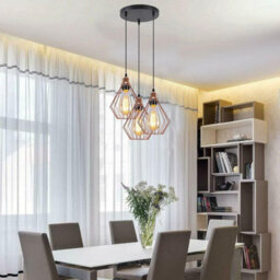 Ledsone 3 Way Rose Gold Modern Retro Ceiling Pendant Light With E27 Bulb And Diamond Cage Shade - thumbnail 4