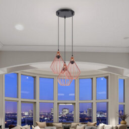 Ledsone 3 Way Rose Gold Modern Retro Ceiling Pendant Light With E27 Bulb And Diamond Cage Shade - thumbnail 3