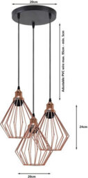 Ledsone 3 Way Rose Gold Modern Retro Ceiling Pendant Light With E27 Bulb And Diamond Cage Shade - thumbnail 2
