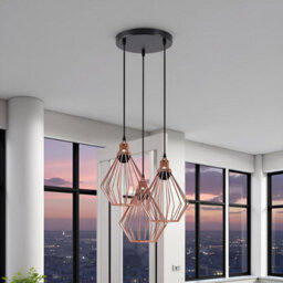 Ledsone 3 Way Rose Gold Modern Retro Ceiling Pendant Light With E27 Bulb And Diamond Cage Shade - thumbnail 7