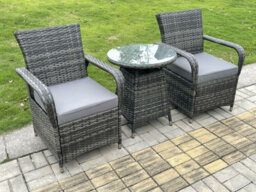 Fimous Rattan Garden Furniture Dining Set Table And Chair Set Bistro Set Pe Wicker Patio Outdoor 2 Chairs Plus Small Round Table - thumbnail 1
