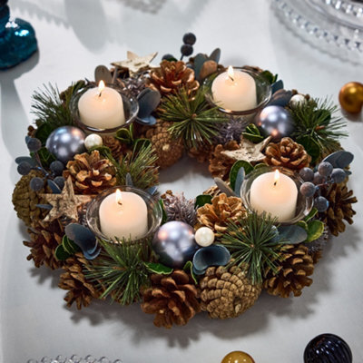 Dibor Moonlight Blue Round Table Centrepiece Christmas Decoration Candle Holder Tealight Holder 30Cm - image 1