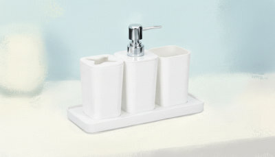 4-Piece Bathroom Accessory Set With Soap Dish, Dispenser, Tumbler, And Toothbrush Holder - image 1