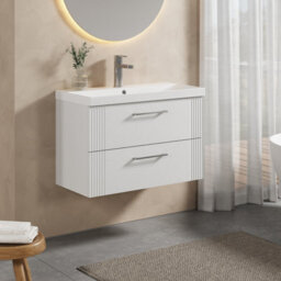 Balterley Belvide Partial Fluted 2 Drawer Wall Hung Vanity Unit With 1 Tap Hole Thin-Edge Basin- 800mm - Satin White - thumbnail 6