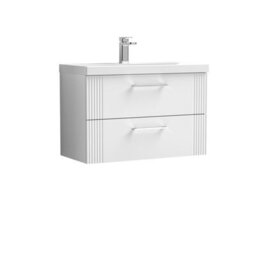 Balterley Belvide Partial Fluted 2 Drawer Wall Hung Vanity Unit With 1 Tap Hole Thin-Edge Basin- 800mm - Satin White
