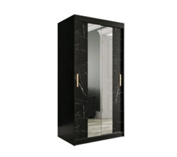 Arte Compact Black Geneva T1 Mirrored Sliding Door Wardrobe W1000mm H2000mm D620mm - Sleek Design, Efficient Storage With Gold Handles - thumbnail 1