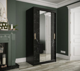 Arte Compact Black Geneva T1 Mirrored Sliding Door Wardrobe W1000mm H2000mm D620mm - Sleek Design, Efficient Storage With Gold Handles - thumbnail 2