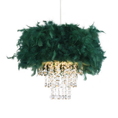 Happy Homewares Contemporary Green Feather Pendant Light Shade With Transparent Acrylic Droplets - image 1