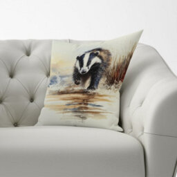 Warren Reed Designer Wading Badger Watercolour Cushions 60Cm X 60Cm - thumbnail 2