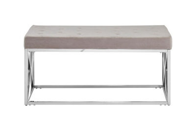 Orsina Mink Tufted Bench With Silver Stainless Steel Frame, Luxe Velvet Upholstered Accent Bench, Mink-Toned Seat - image 1
