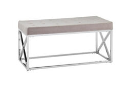 Orsina Mink Tufted Bench With Silver Stainless Steel Frame, Luxe Velvet Upholstered Accent Bench, Mink-Toned Seat - thumbnail 4