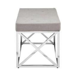Orsina Mink Tufted Bench With Silver Stainless Steel Frame, Luxe Velvet Upholstered Accent Bench, Mink-Toned Seat - thumbnail 5