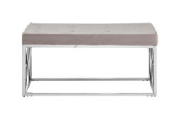 Orsina Mink Tufted Bench With Silver Stainless Steel Frame, Luxe Velvet Upholstered Accent Bench, Mink-Toned Seat