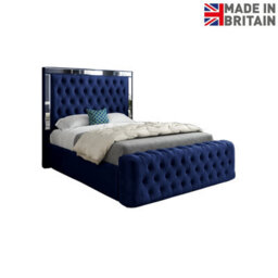 Marino Mirror Upholstered Soft Velvet Bed Frame - Blue - thumbnail 6