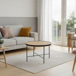 Tre 600 Elegant Coffee Table 60X60 Cm With Metal Legs Modern Durable Living Room Design Natural Oak - thumbnail 3