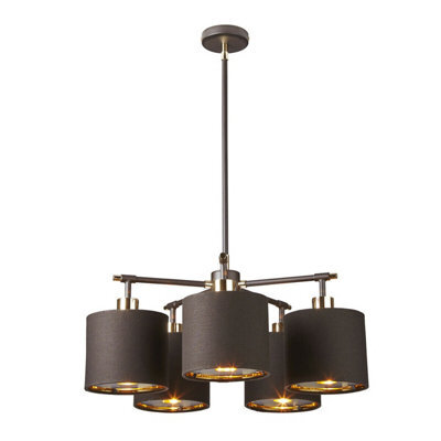 Elegant 5 Bulb Chandelier Ceiling Light With Brown And Polished Brass Finish - image 1