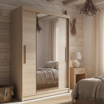 Neomi 01 120 Cm Sliding Door Wardrobe With Mirror Body Sonoma Front Sonoma - image 1