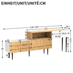 Btm Tv Cabinet Adjustable Length Modular 2 Part Wood Look Matte White Black Metal Legs Multifunctional Living Room Furniture - thumbnail 5