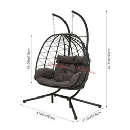 Foldable Hanging Basket, 2-Person Egg Chair, Pe Rattan Chair, Including Cushion. - thumbnail 2