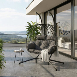 Foldable Hanging Basket, 2-Person Egg Chair, Pe Rattan Chair, Including Cushion. - thumbnail 6