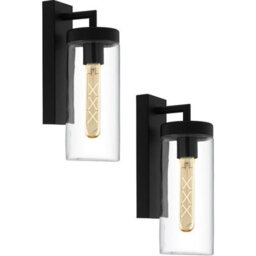 2 Pack Ip44 Outdoor Wall Light With Black & Clear Glass Shade For Modern Porches