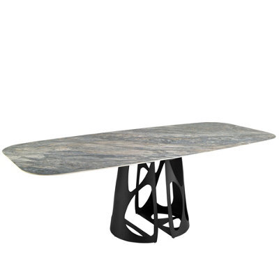 Angel Cerda Elegant Oval Barrel Dining Table In Porcelain Marble And Black Steel - image 1