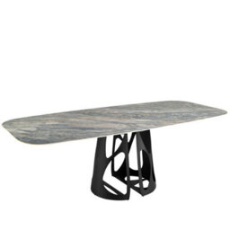 Angel Cerda Elegant Oval Barrel Dining Table In Porcelain Marble And Black Steel