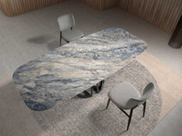 Angel Cerda Elegant Oval Barrel Dining Table In Porcelain Marble And Black Steel - thumbnail 3