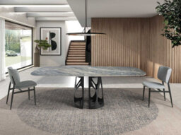 Angel Cerda Elegant Oval Barrel Dining Table In Porcelain Marble And Black Steel - thumbnail 2