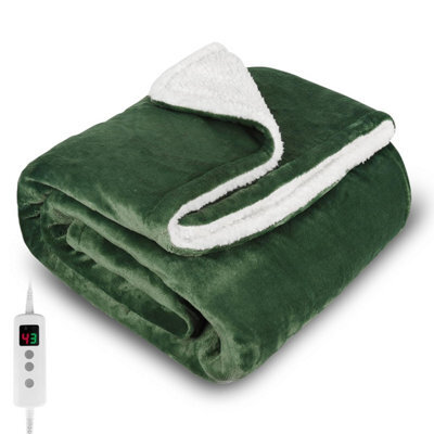 Proaller Heated Blanket, Electric Throw 160 X 130 Cm Green, 10 Levels &1-9 H Timer Auto-Off, Machine Washable, Soft Flannel