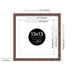 "13X13"" Walnut Picture Frame - 13X13"" Square Frame With 12X12"" Mount For 13X13""/12X12"" Pictures Moderrn Style Thin Edge, 1 Pack" - thumbnail 2