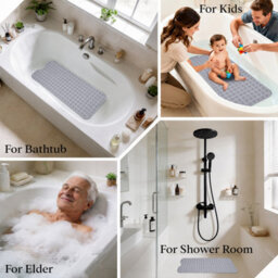 Aspire Homeware Grey Shower Bath Mat Non-Slip Suction Cups Grip Drain Holes Machine Washable (L)100Cm X (W)40Cm - thumbnail 7
