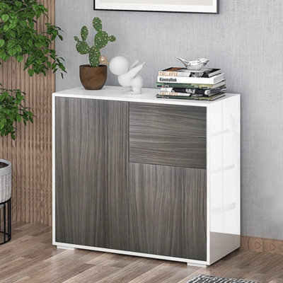 Light Grey, High Gloss White Push-Open Side Cabinet With 2 Drawer 2 Door Cabinet For Home Office - image 1