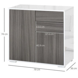 Light Grey, High Gloss White Push-Open Side Cabinet With 2 Drawer 2 Door Cabinet For Home Office - thumbnail 2