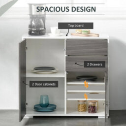 Light Grey, High Gloss White Push-Open Side Cabinet With 2 Drawer 2 Door Cabinet For Home Office - thumbnail 3