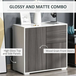 Light Grey, High Gloss White Push-Open Side Cabinet With 2 Drawer 2 Door Cabinet For Home Office - thumbnail 4