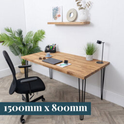 Domli Solid Oak Wood Home Office Computer Desk With Black Hairpin Legs - 1200mm X 500mm X 27mm - Modern Wooden Workstation Table - thumbnail 9