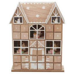 Urbn-Living Urbnliving 37Cm Height Brown & White Wooden House Advent Calendar Christmas Xmas Santa Led Lights 24 Drawer Countdown - thumbnail 2